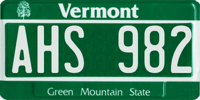 VT license plate AHS982