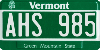 VT license plate AHS985