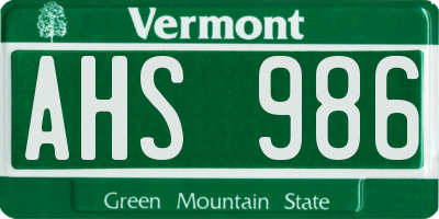 VT license plate AHS986