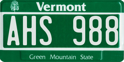 VT license plate AHS988