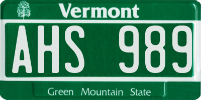 VT license plate AHS989