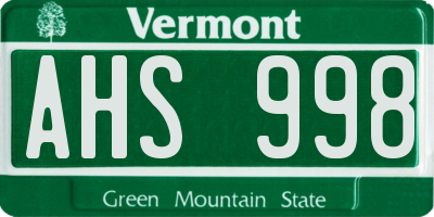 VT license plate AHS998