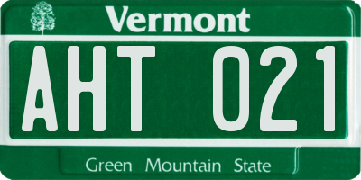 VT license plate AHT021