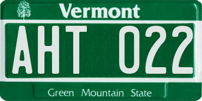 VT license plate AHT022