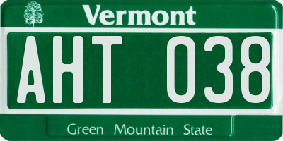 VT license plate AHT038