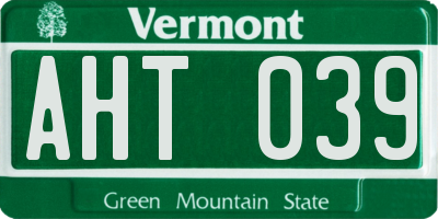 VT license plate AHT039