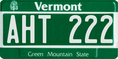 VT license plate AHT222