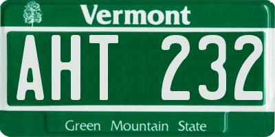 VT license plate AHT232