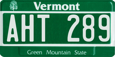 VT license plate AHT289