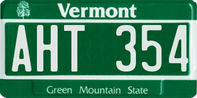 VT license plate AHT354