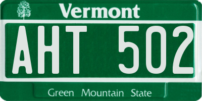 VT license plate AHT502