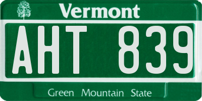 VT license plate AHT839