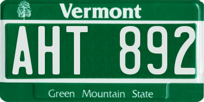 VT license plate AHT892