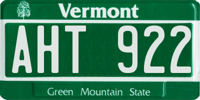 VT license plate AHT922