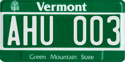 VT license plate AHU003