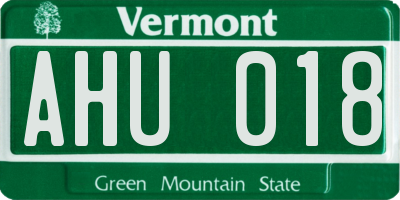 VT license plate AHU018