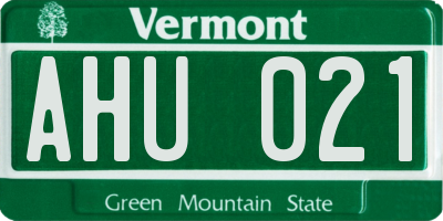 VT license plate AHU021