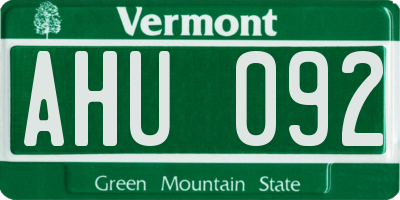 VT license plate AHU092