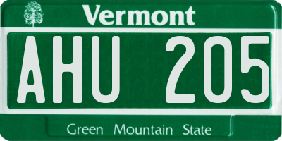 VT license plate AHU205