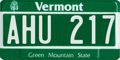 VT license plate AHU217