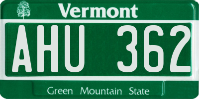 VT license plate AHU362