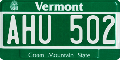VT license plate AHU502