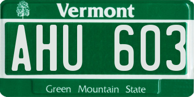 VT license plate AHU603