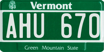 VT license plate AHU670