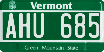 VT license plate AHU685