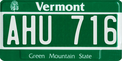 VT license plate AHU716