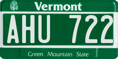 VT license plate AHU722