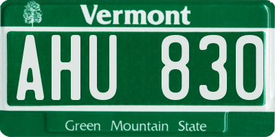 VT license plate AHU830