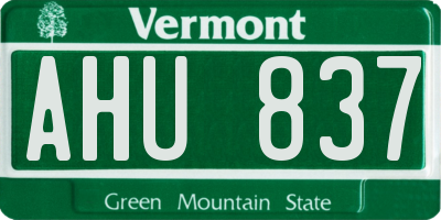 VT license plate AHU837