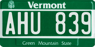 VT license plate AHU839