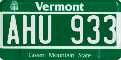 VT license plate AHU933
