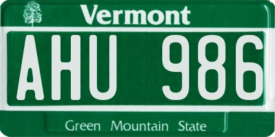 VT license plate AHU986