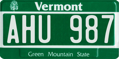 VT license plate AHU987
