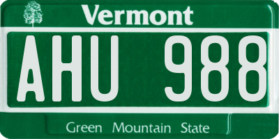 VT license plate AHU988