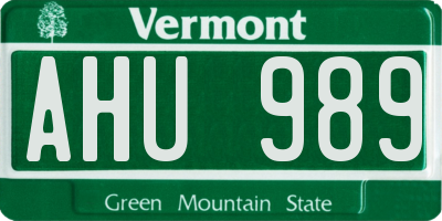 VT license plate AHU989