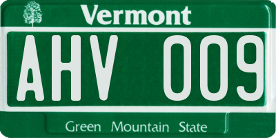 VT license plate AHV009
