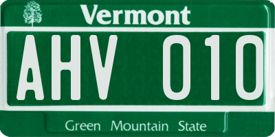 VT license plate AHV010