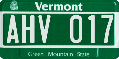VT license plate AHV017