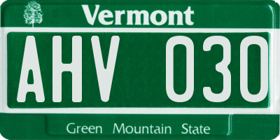 VT license plate AHV030