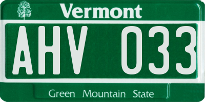 VT license plate AHV033