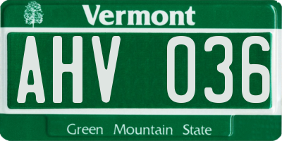 VT license plate AHV036