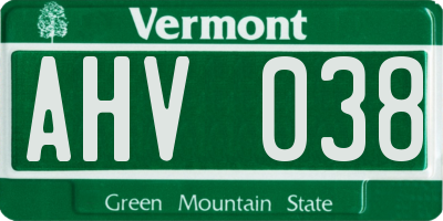 VT license plate AHV038