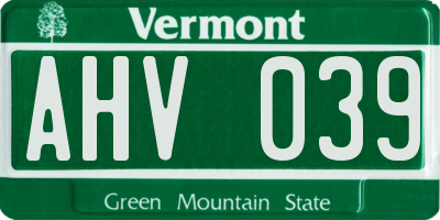 VT license plate AHV039