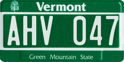 VT license plate AHV047