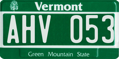 VT license plate AHV053