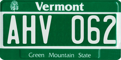 VT license plate AHV062